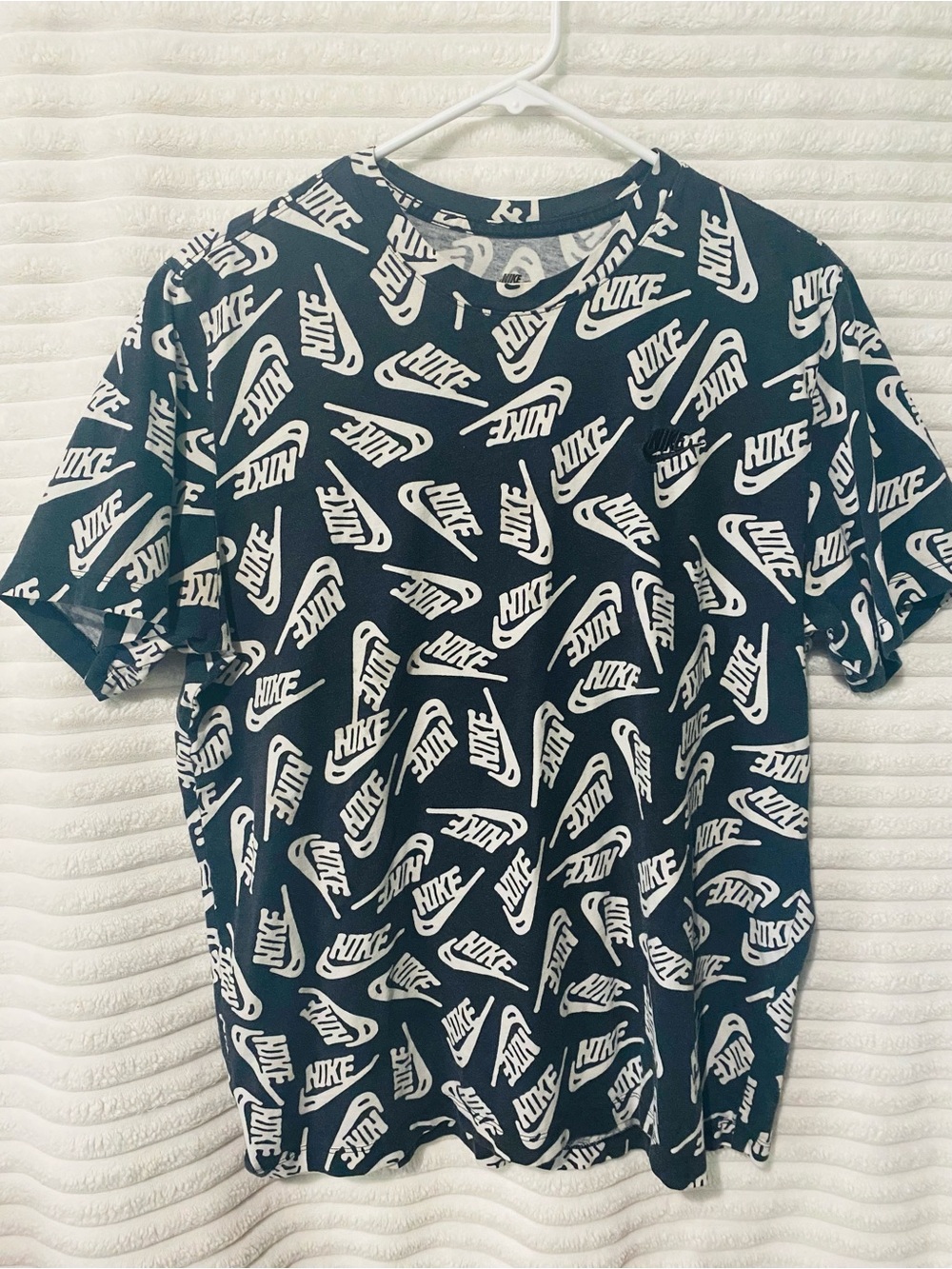 Nike Black Tee with White All-Over Logo Pattern